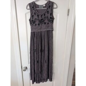 MPH Womens Small Purple Crinkle Rayon Embroidered Boho Maxi Dress ren faire